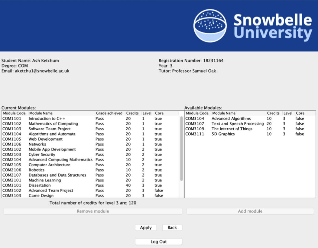 Image module selection screen.